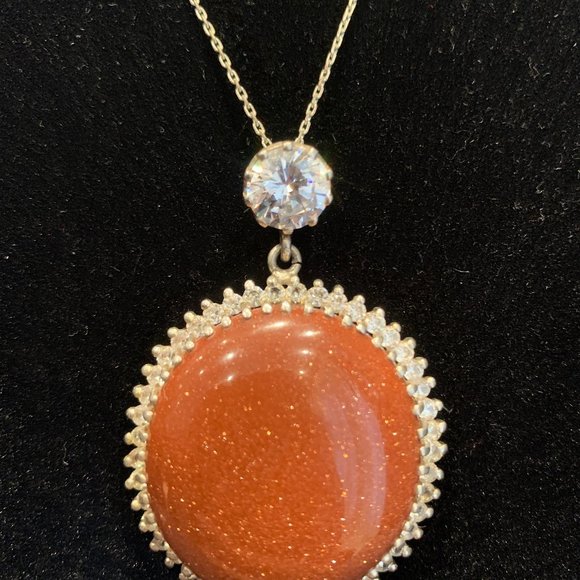 Genuine Sunstone & Zircon Pendant - Picture 2 of 2